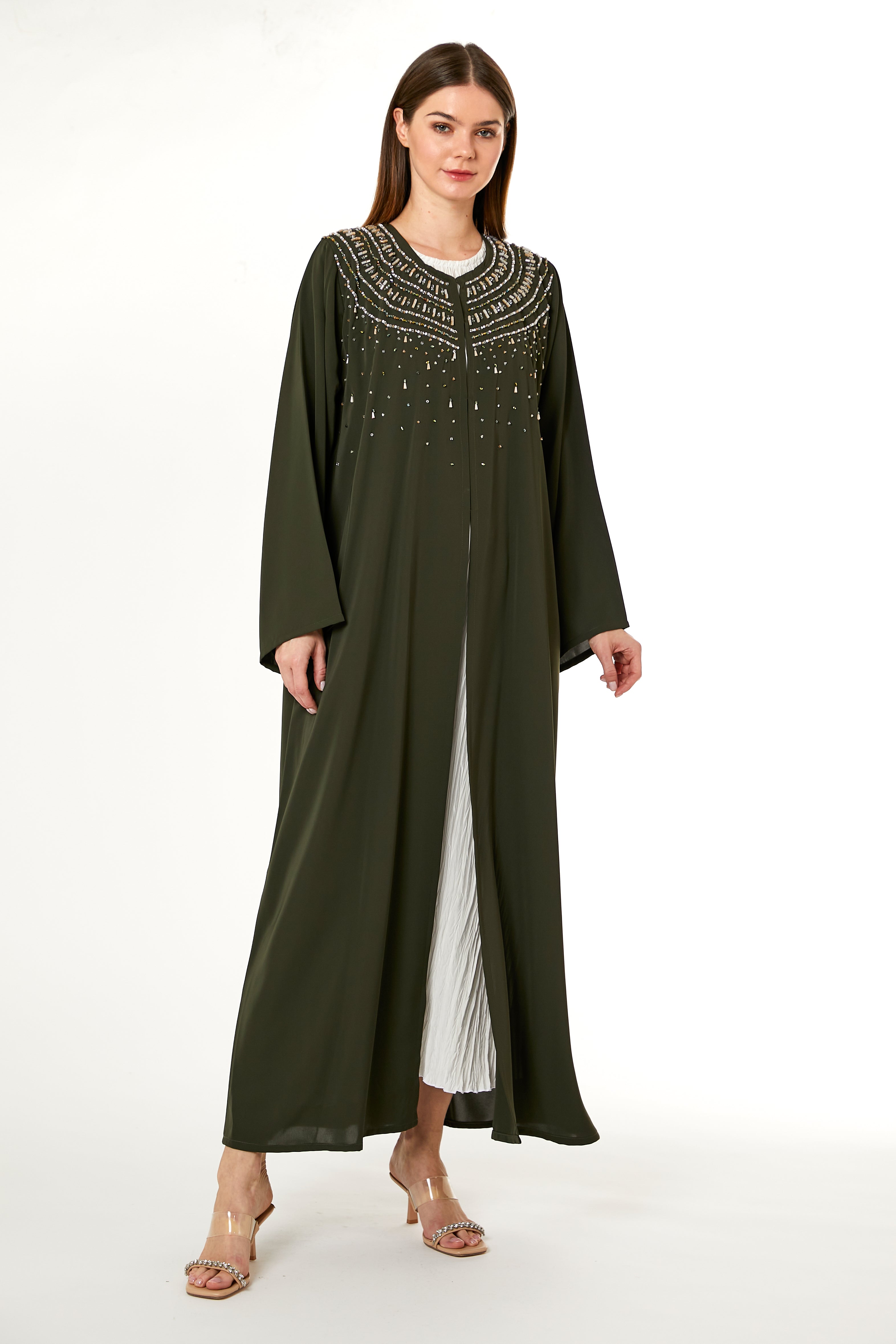 Dark Green Korean Nida Hand Embellished Abaya