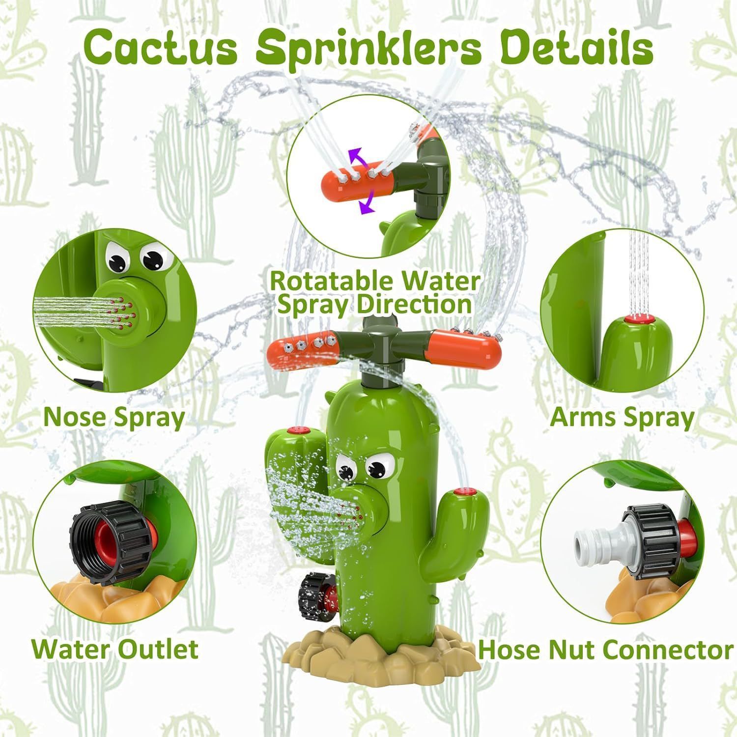 Kids Water Spray Sprinkler Toy 360 Degree Rotating Garden Cactus Outdoor Sprinkler