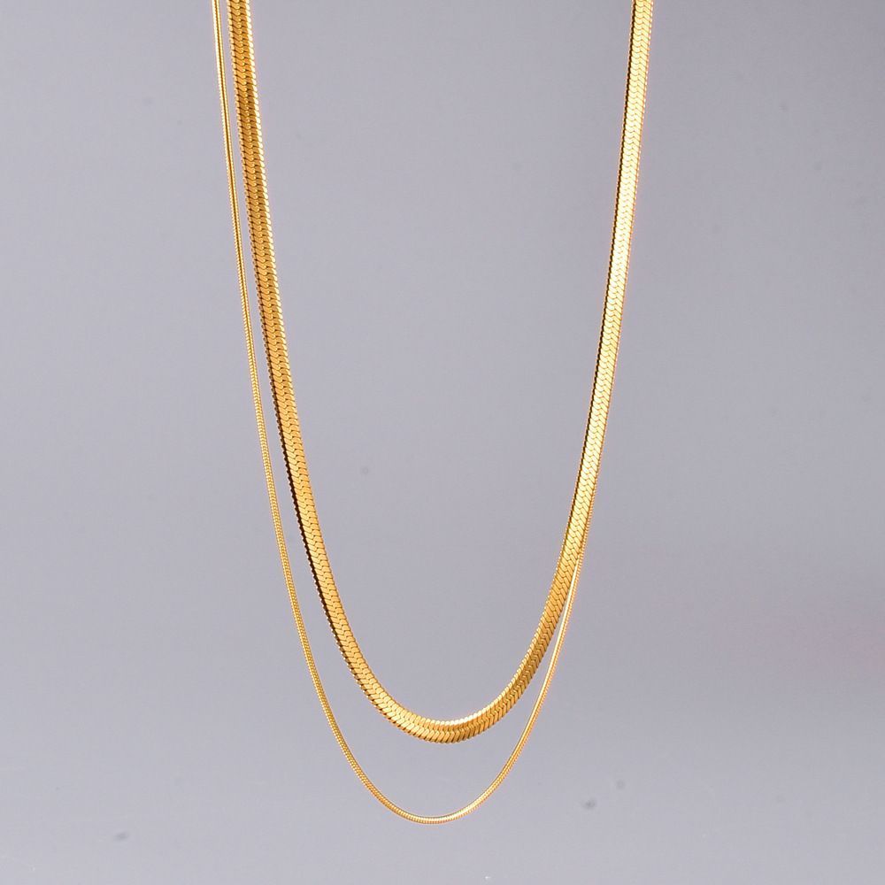 Women Double Layer Necklace Flat Stackable Chain Thin Chunky Necklace Jewelry Gift