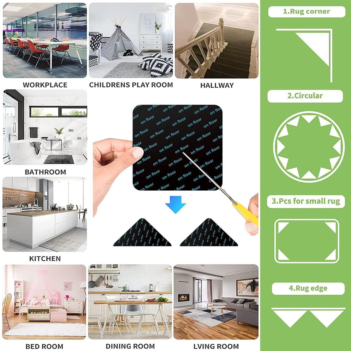 8pcs Rug Grippers Carpet Fixed Stickers Non Slip Rug Pad Non Skid Reusable Rug Tape