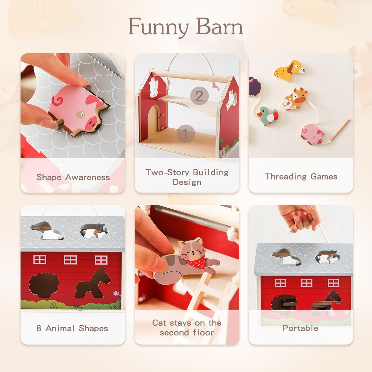 Wooden Farm Toy  Animal Shape Sorting Stacking Toys Early Learning Montessori Toy Gift