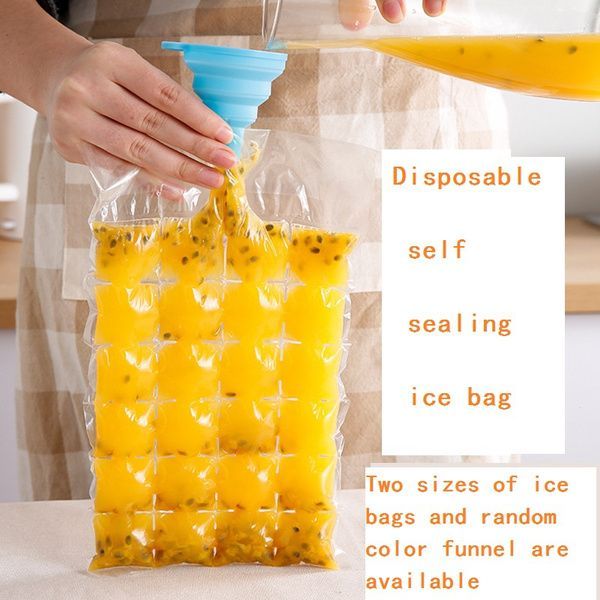 24 Grids Disposable Ice Bag Self Sealing Ice Maker Cooler Bag Ice Cube Mold Tray With Funnel