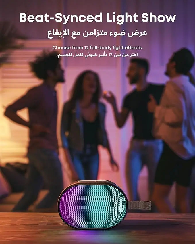 Anker Soundcore Pyro Mini Bluetooth Speaker, 6W Sound, LED Light Effects, TWS Pairing, 10H Playtime, Black