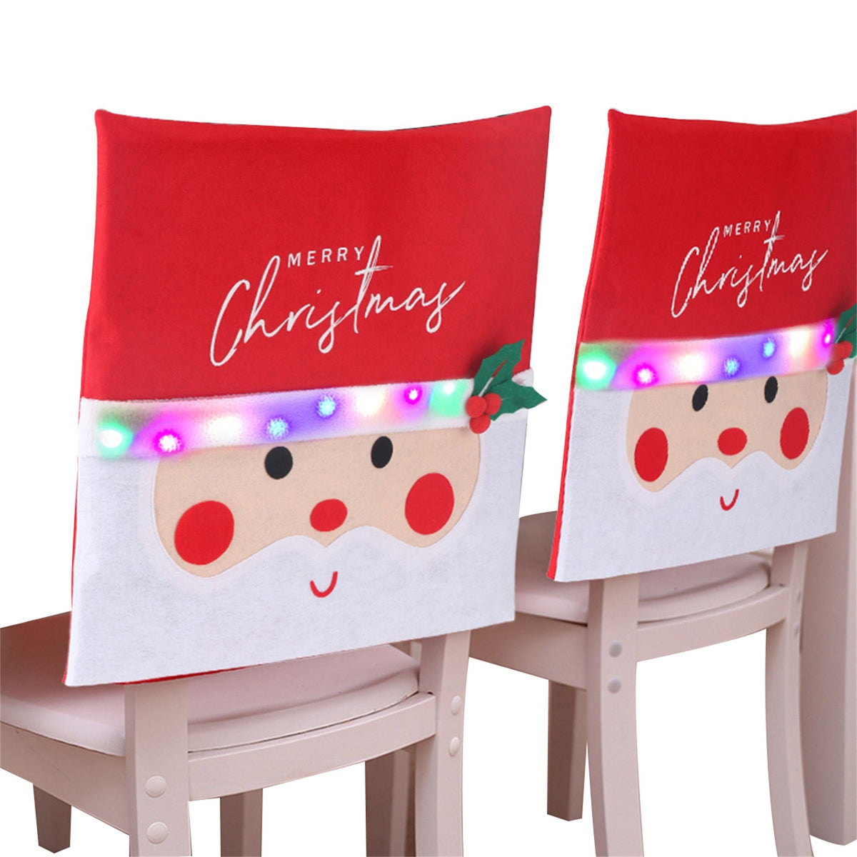 4pcs Santa Claus Back Chair Covers With Lights For Dining Room Holiday Christmas Decoration