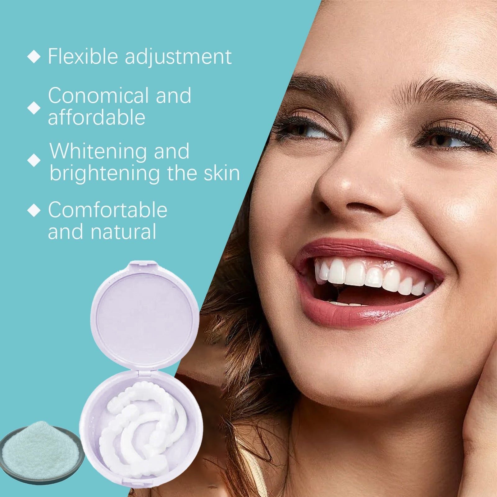 Adjustable Silicone Denture Kit, Interdental Care, Natural Temporary Fillings, Easy to Use ,1pair (dentures *2+ molding glue *2)