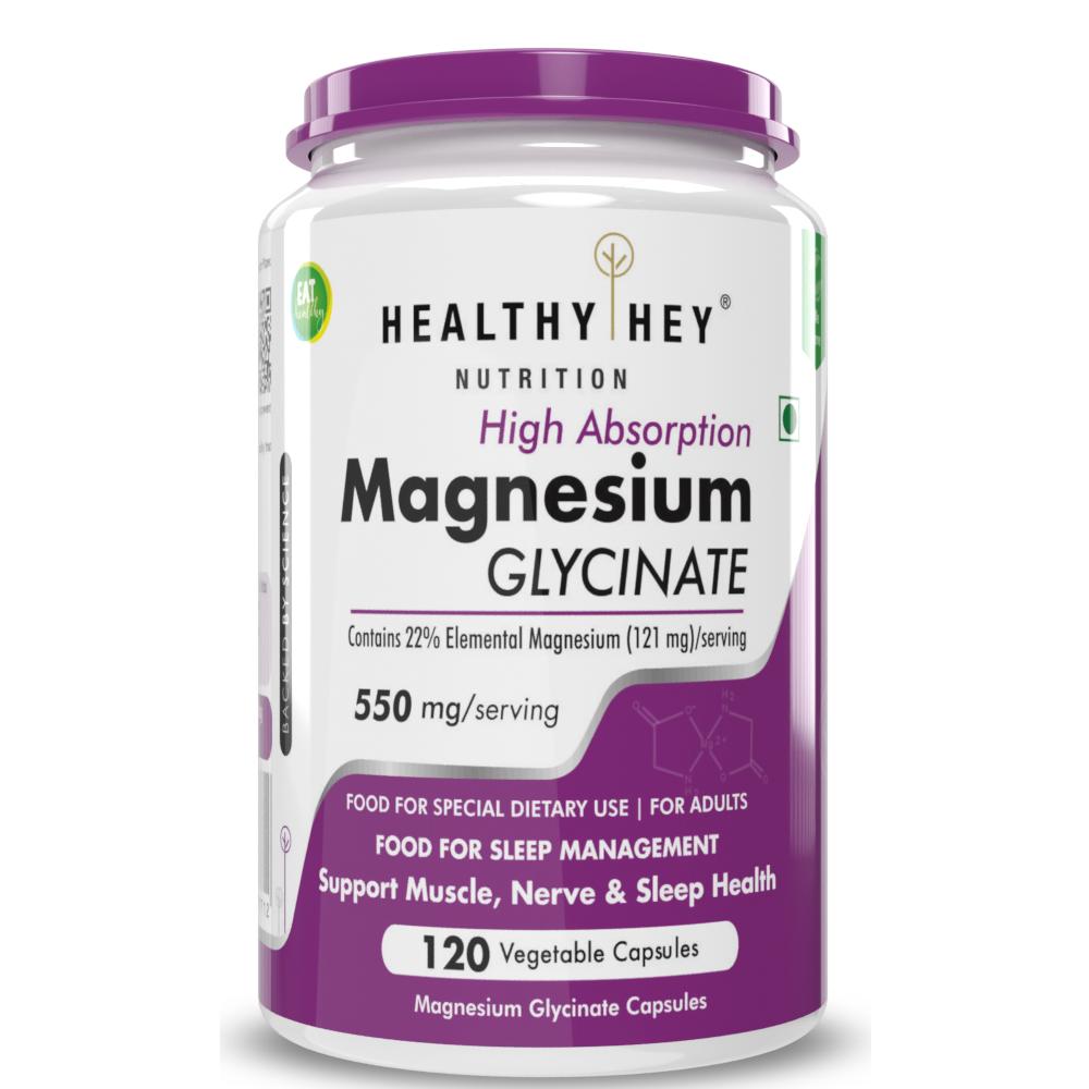 HealthyHey High Absorption Magnesium Glycinate, 550mg - 120 Vegetable Capsules