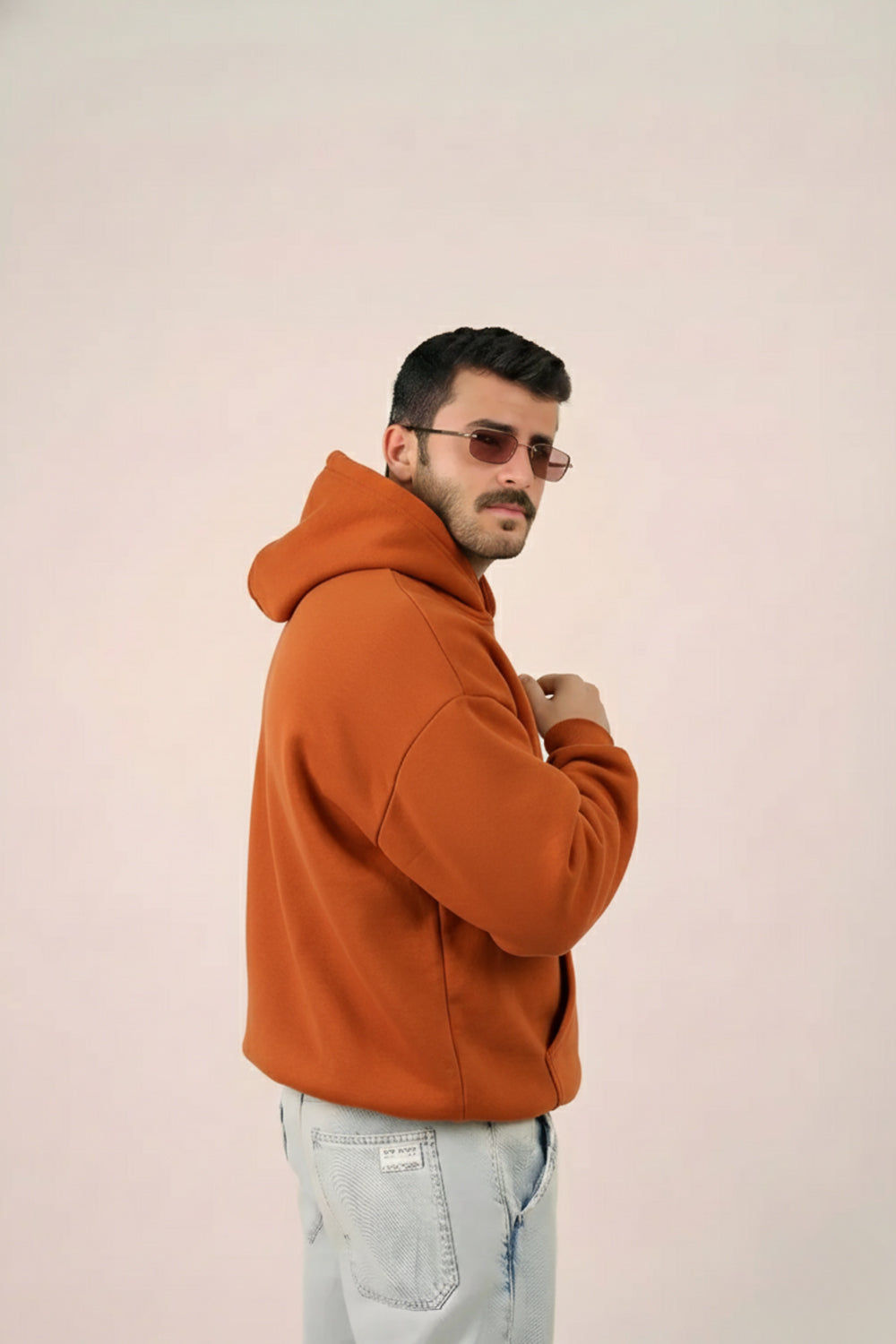 سترة مولو كلاسيكية بقلنسوة كبيرة الحجم - برتقالي صدئ