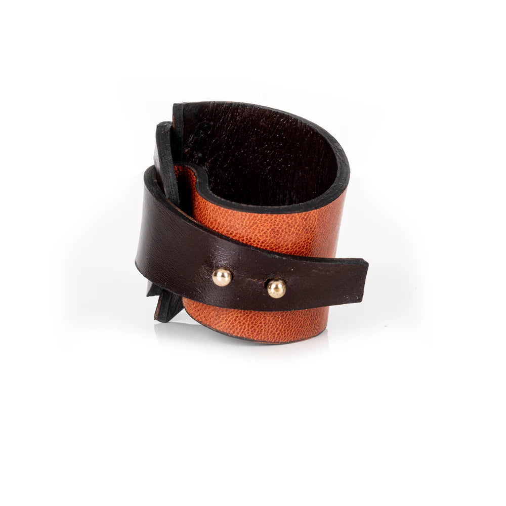 The Dark Architectural Dual-Tone Leather Statement Cuff Cognac