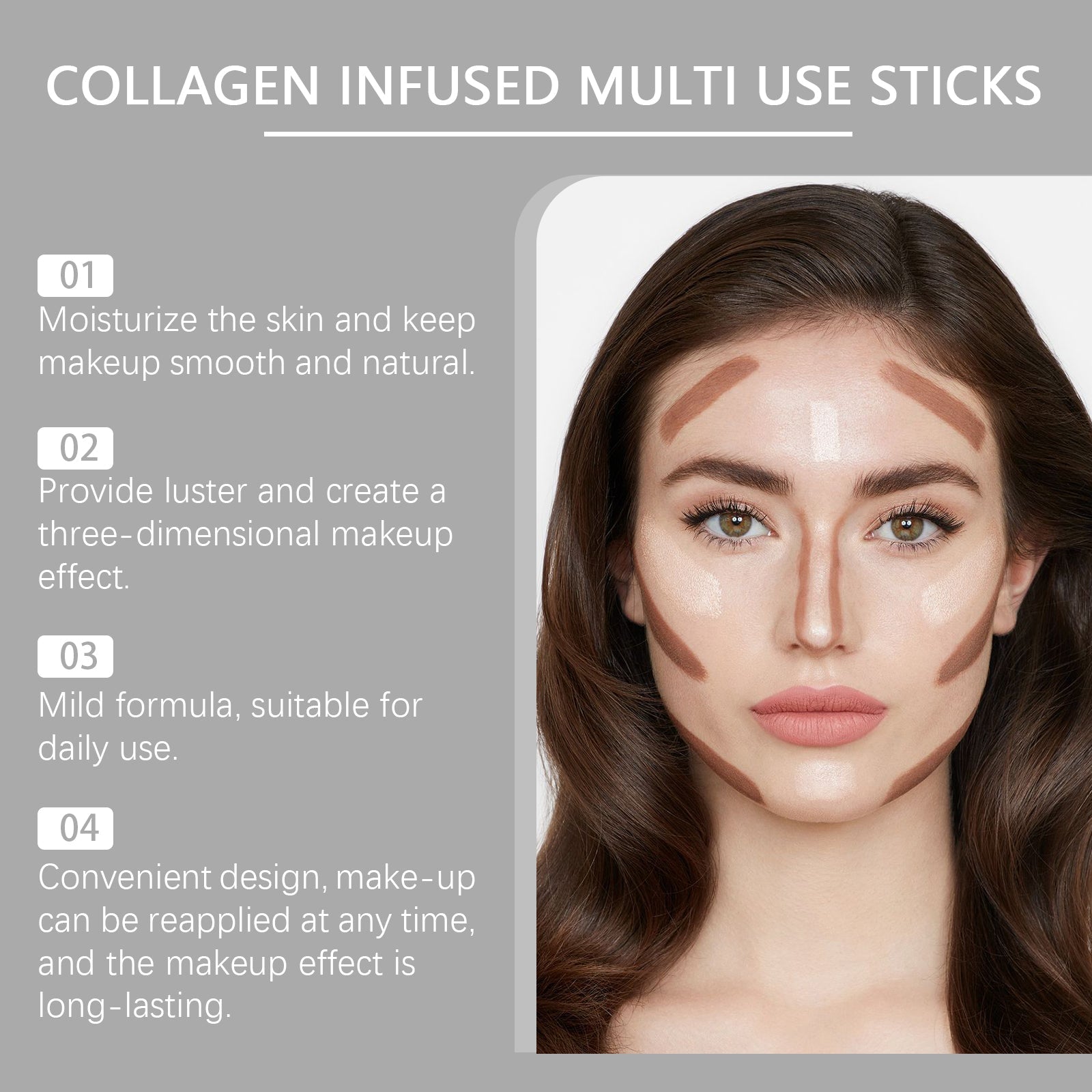 Collagen Makeup Stick, Hydrating Natural Blush, Multi-Color Lip & Cheek Stick ,7g