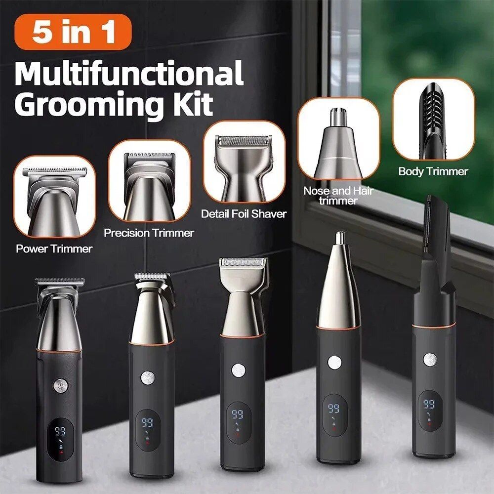 5 in 1 Professional Hair Clippers Cordless Trimmer Beard Cutting Machine Barber