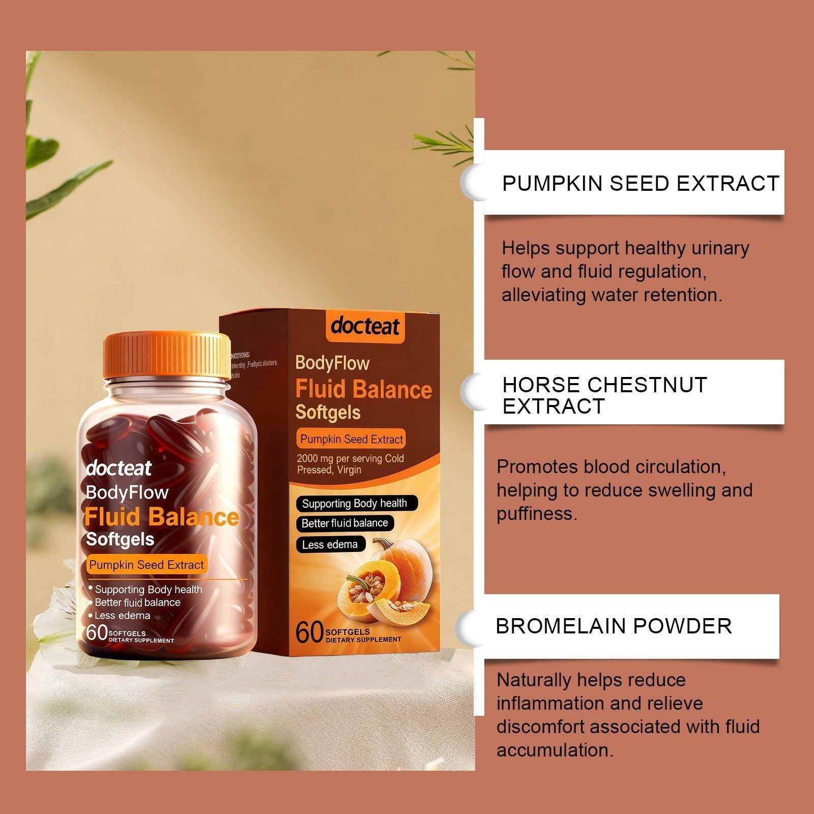 Boost Body Care with Pumpkin Seed Oil, Vitality Support, Natural Edema Relief ,60 softgels