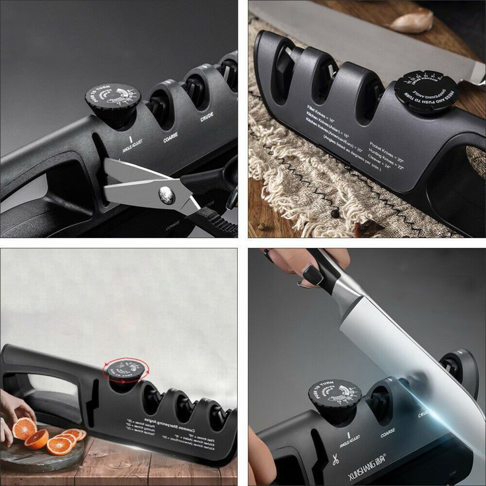 Knife Sharpener 4 in 1 Kitchen Honing Steel Adjustable Blade Sharpening Tool Polish Blades