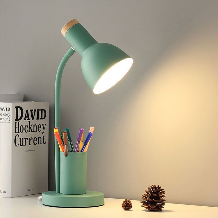 Green Desk Lamp with Pen Holder for Study & Reading