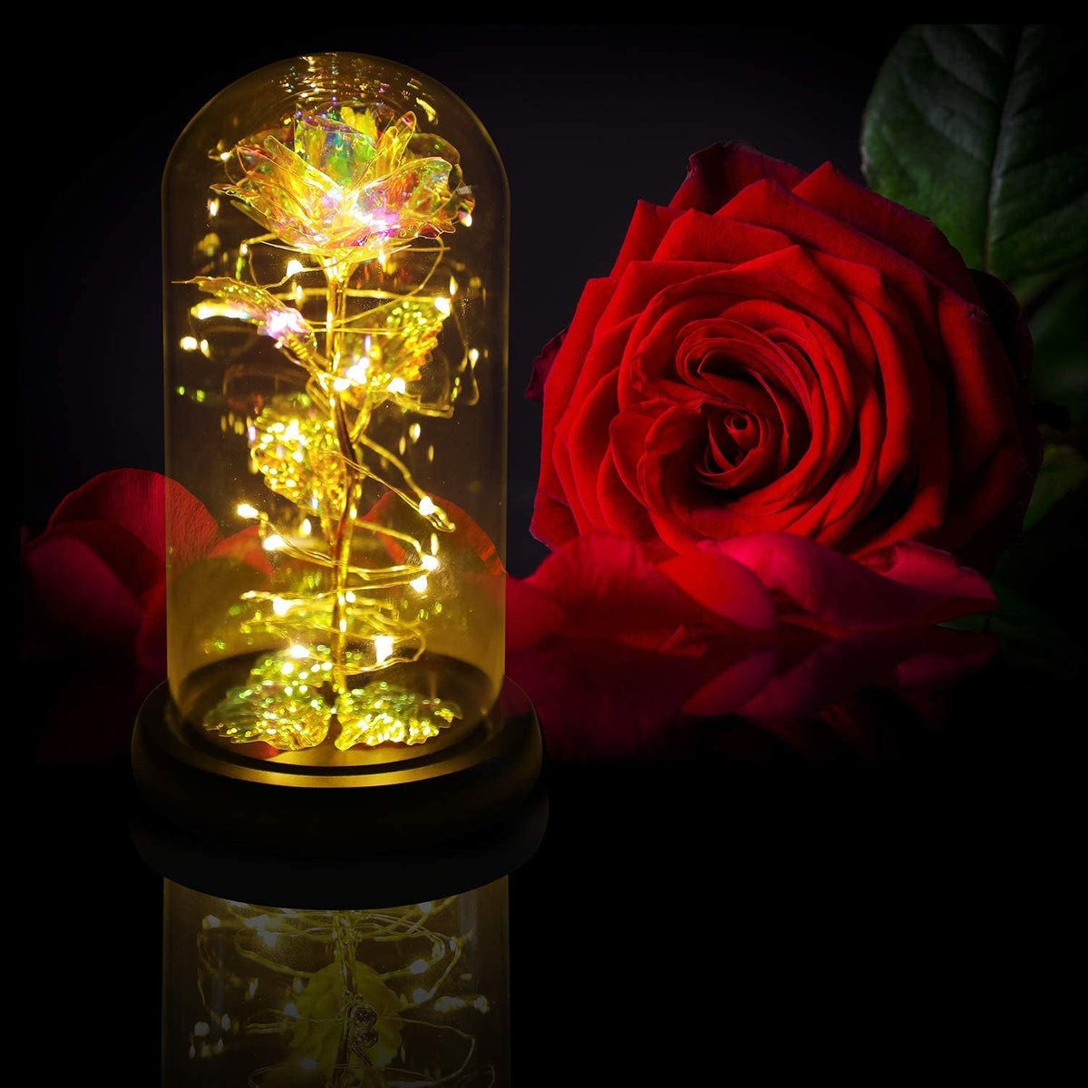 Mother's Day Birthday Mom Gifts Artificial Flower Rose Led Light in Glass Dome