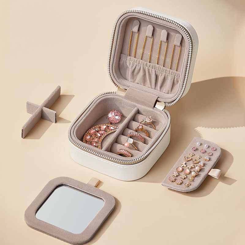 Travel Jewelry Case Portable Jewelry Storage Box Organizer with Mirror For Women