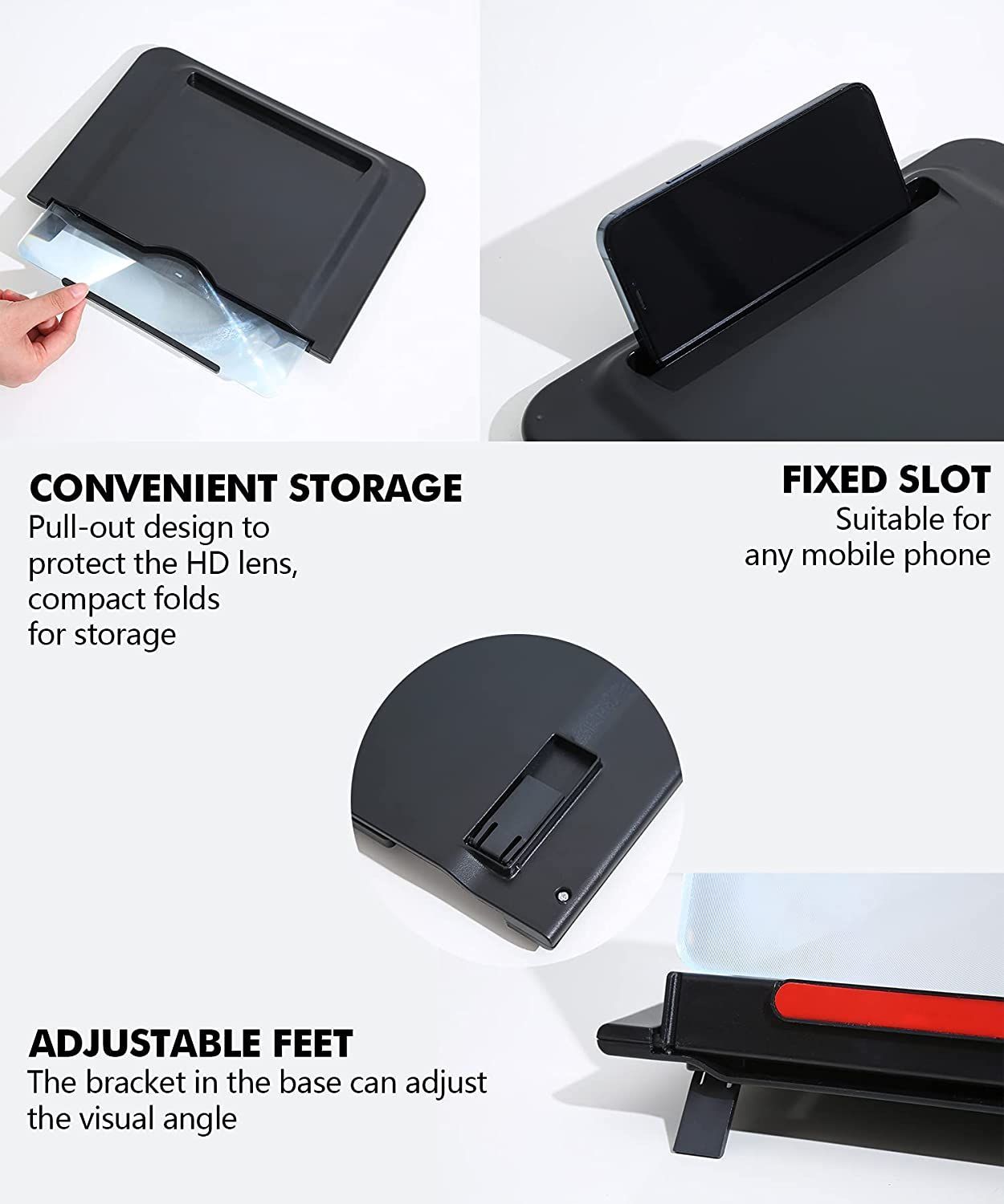 Phone Screen Magnifier 12 Inch 3D Screen Enlarger Holder With Remote Control