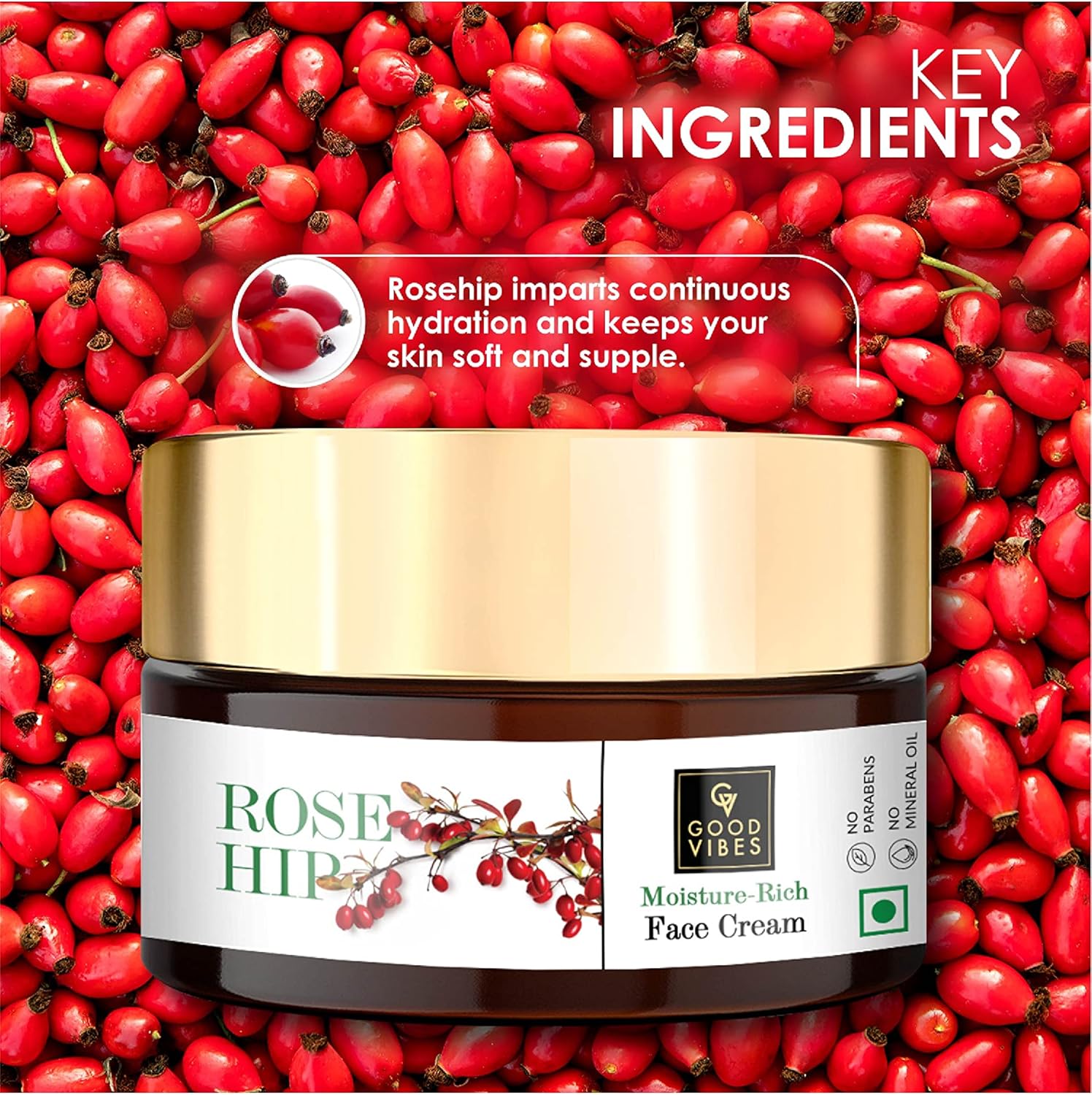 كريم الوجه المرطب غني بزيت ثمر الورد من Good Vibes 100 غرام