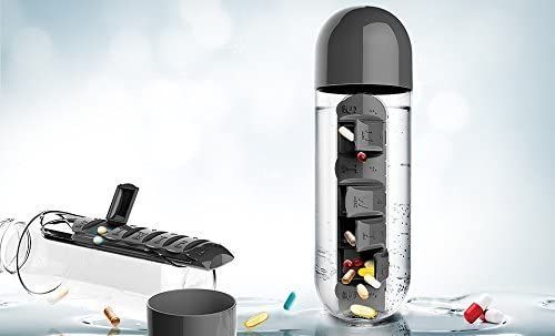 Pill Organizer Water Bottle 7 Day Medicine Holder With Weekly Dispensers Capsule Drink Bottle