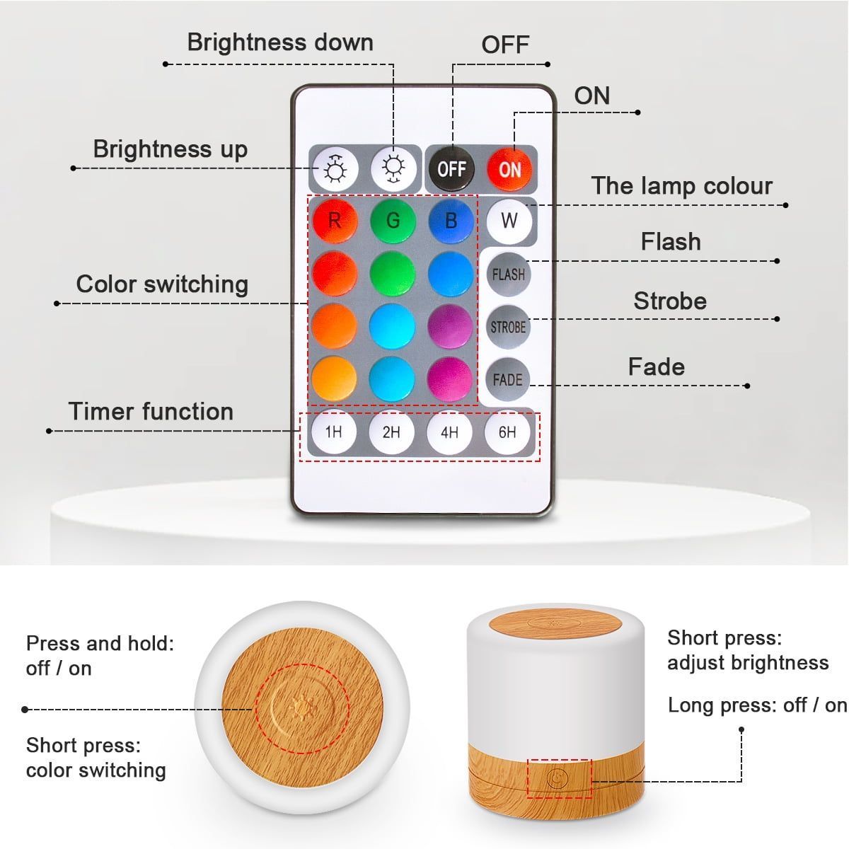 Night Light USB Rechargeable RGB Touch Lamp with 3 Level Dimming 7 Color Modes