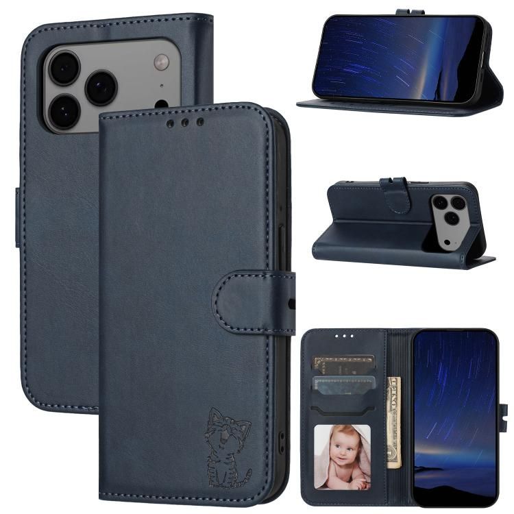 For iPhone 18 Pro Max / iPhone 17 Pro Max Embossed Happy Cat Pattern Flip Leather Phone Case