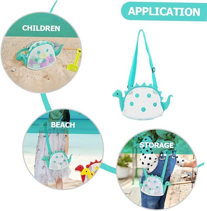 Mesh Beach Bag Kids Shell Bags Sand Toys Storage Bag Dinosaur Shape Crossbody Bag