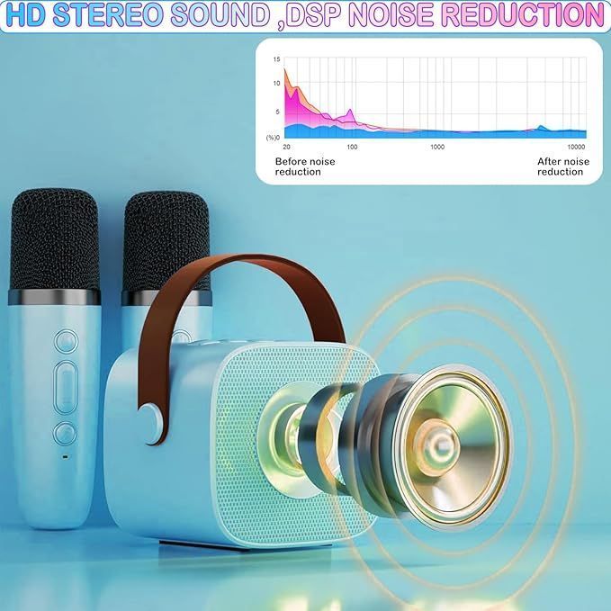 Mini Karaoke Machine With Portable Bluetooth Speaker 2 microphones Birthday Gifts for Kids