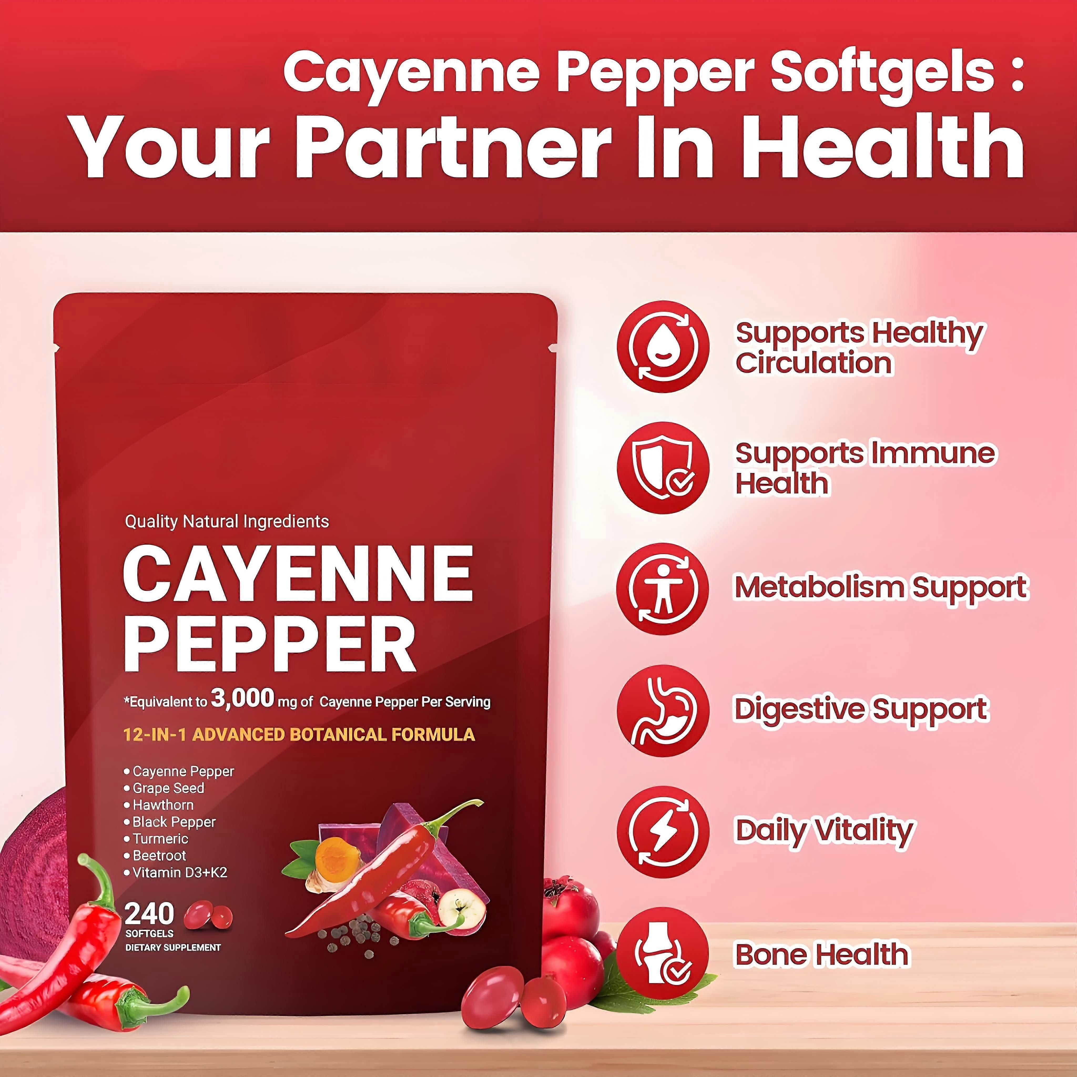 Cayenne Pepper 12 in 1 Botanical Extract Formula Nutrition Gels & Chews 240 Grains
