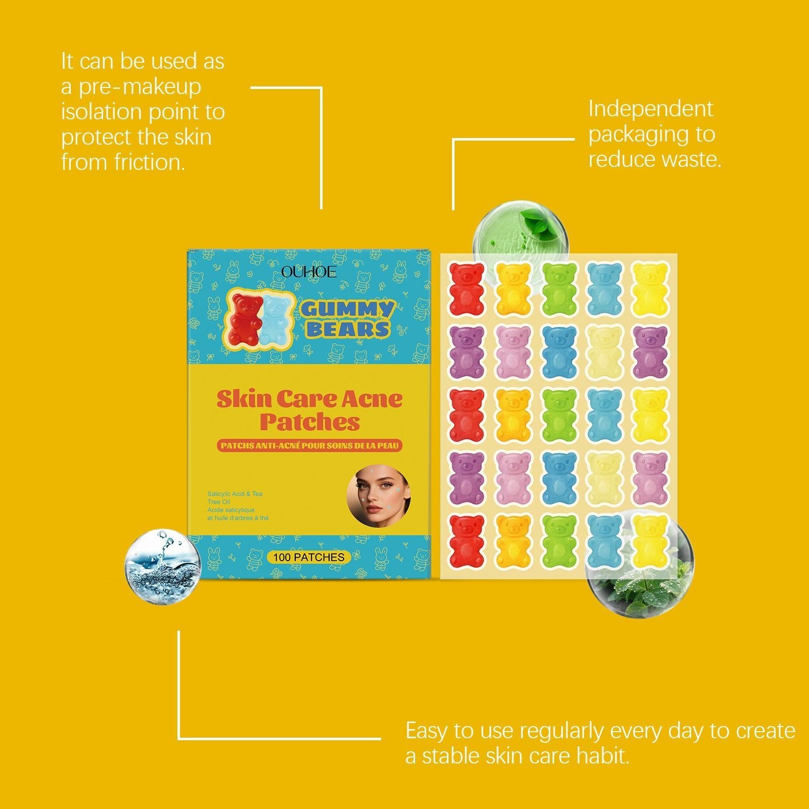 Clear Acne Patch, Skin-Friendly, Breathable, Hydrogel, Pimple Spot Cover ,100patches