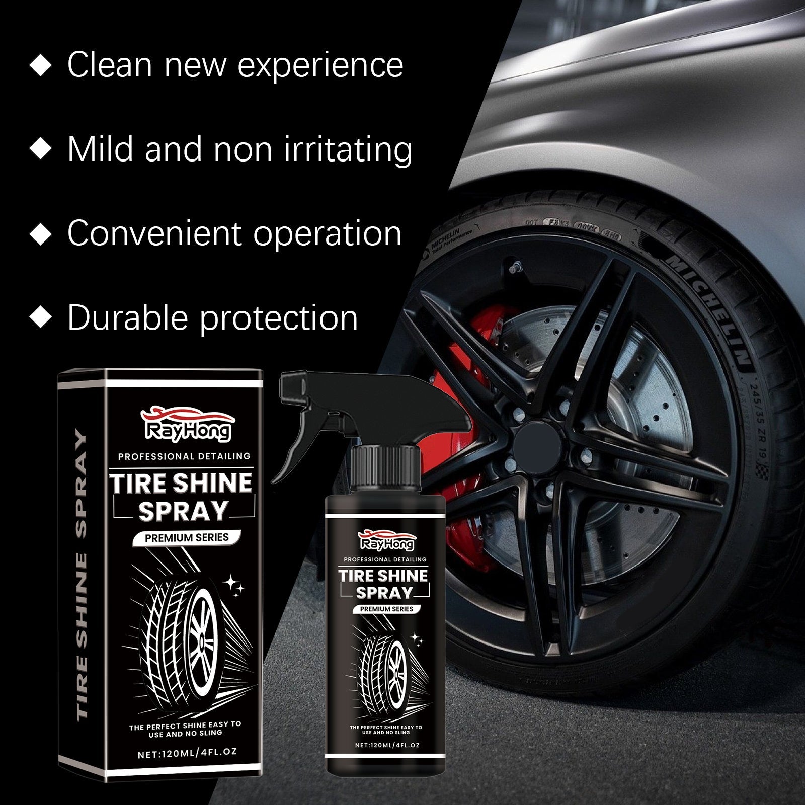 Revive Your Tires with Tire Gloss Spray, Long-Lasting Shine, Easy Curing and Polishing ,120ml