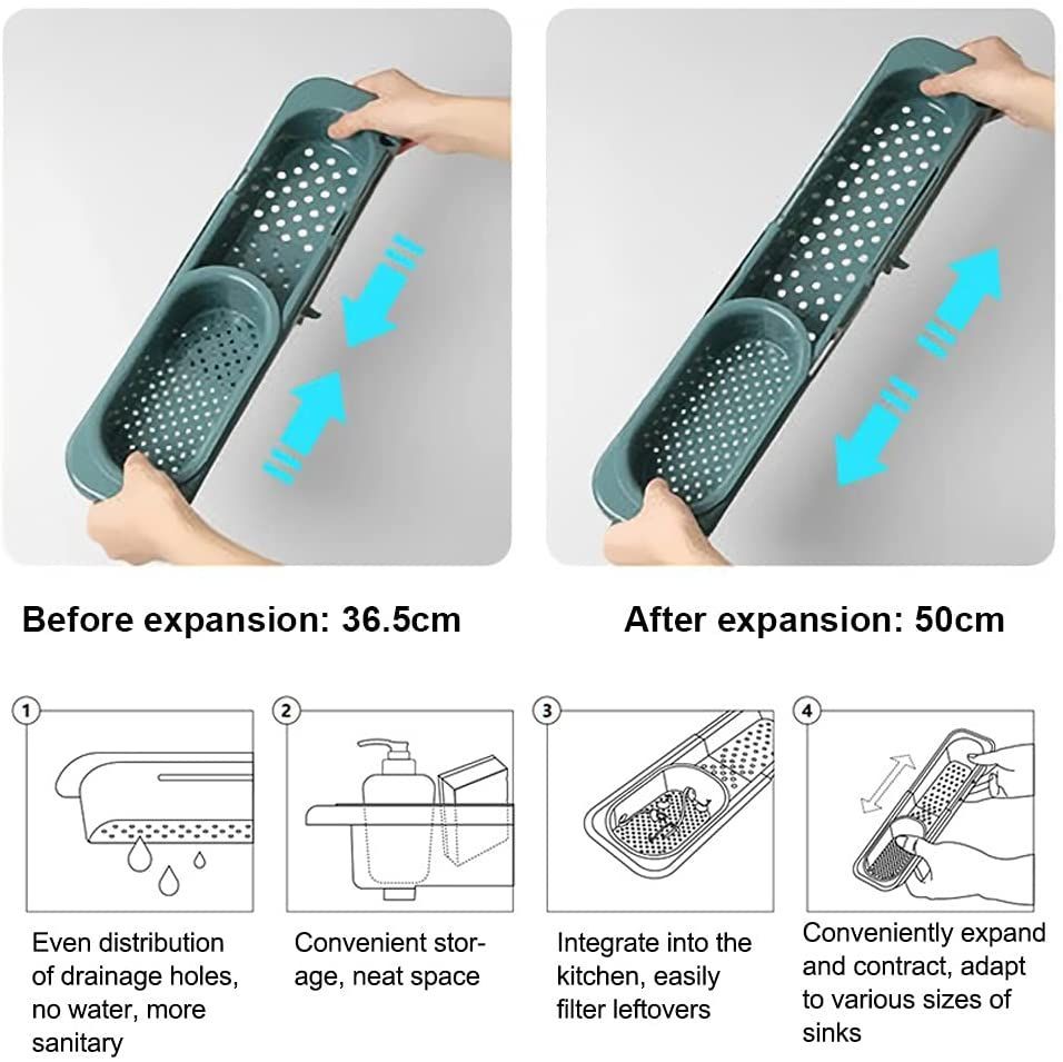 Kitchen Sink Holder Storage Basket Telescopic Drain Rack Dishwashing Filter Sponge Organizer