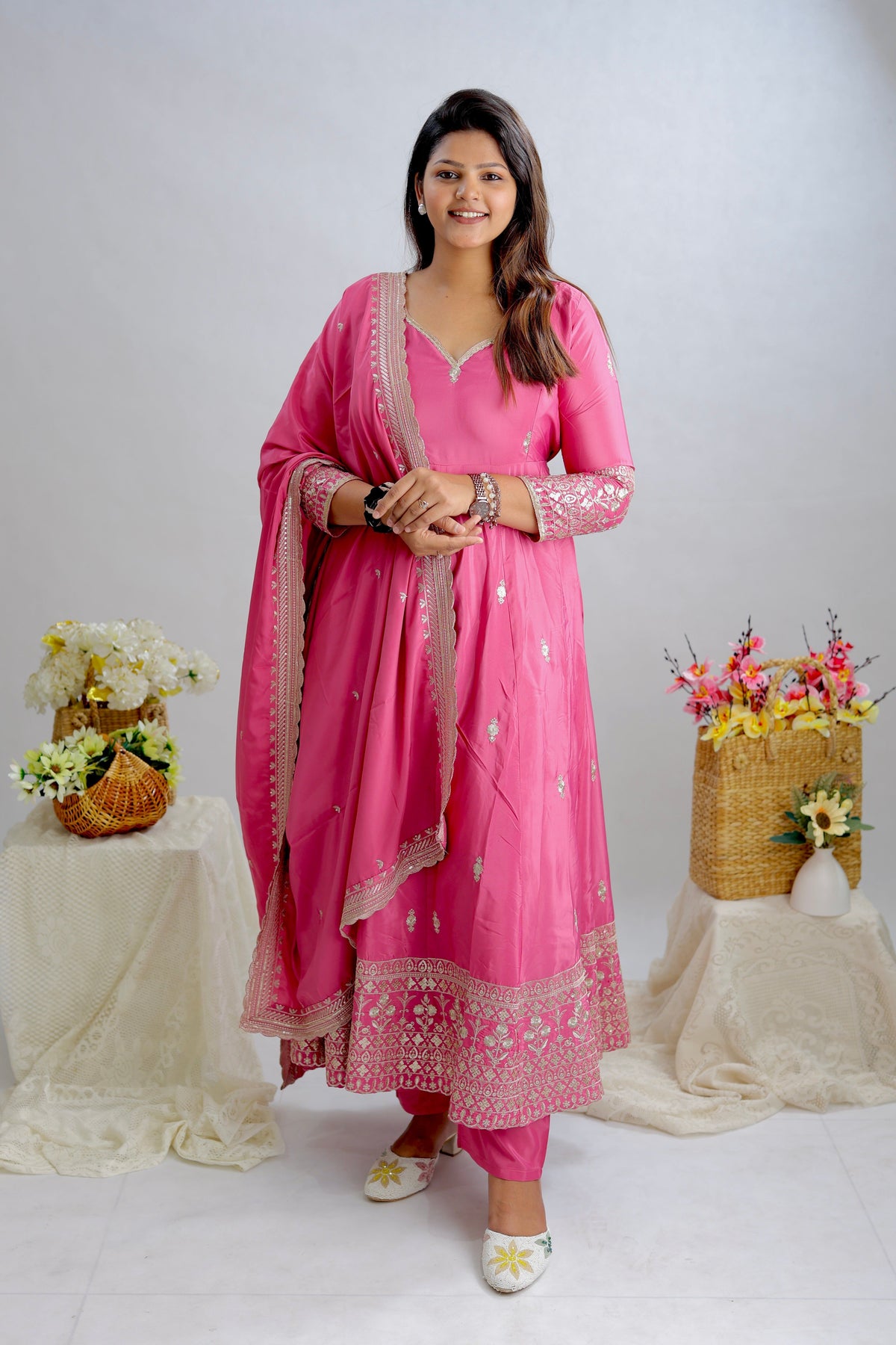 Fab Zone Designer Gown -Pent And Dupatta With Embroidery Sequence Work For Women