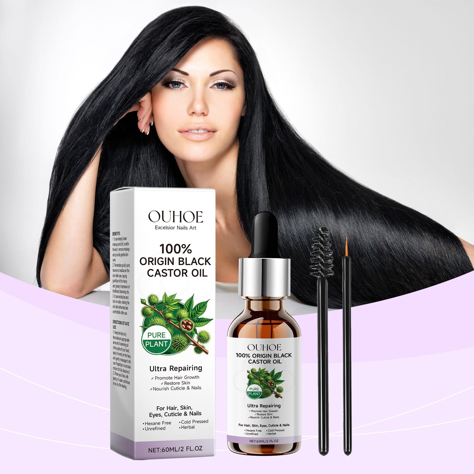 Black Castor Oil for Hair Growth, Eyelash, Eyebrow Nourishment, Moisturizing, Hair Care ,60ml
