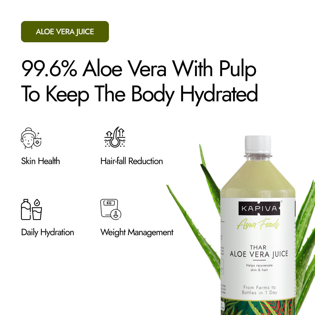 Immunity Support Trio- Kapiva Aloe vera Juice + Amla Juice + Wheatgrass Juice