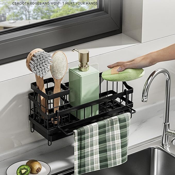 Kitchen Sink Caddy Bathroom Organizer Sponge Brush Holder Drain Tray