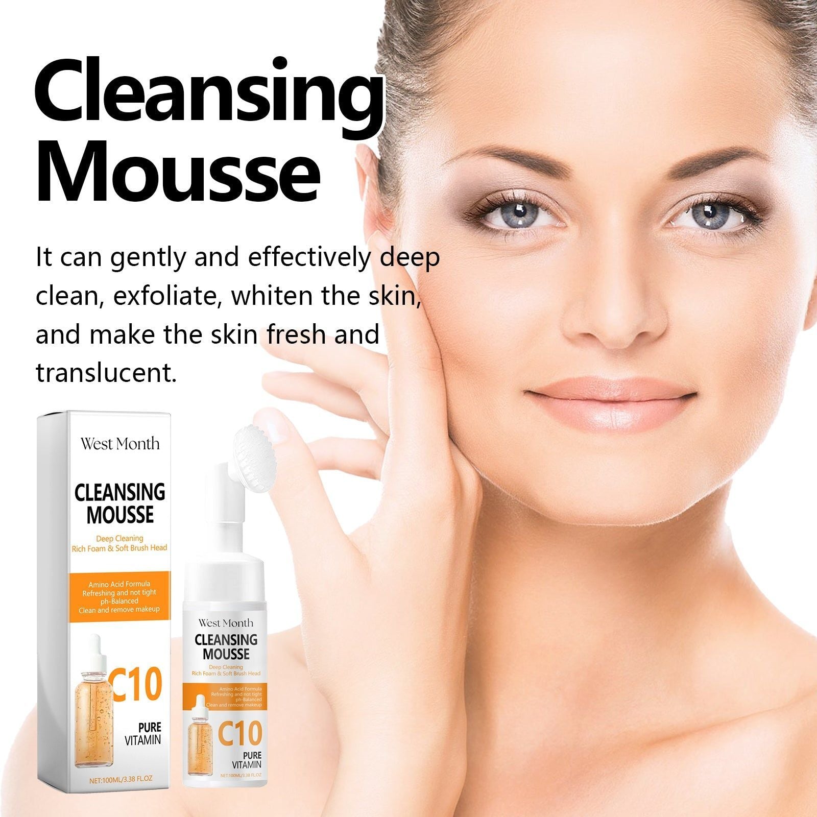 Deep Clean Facial Cleansing Mousse, Gentle Exfoliating, Brightening, Moisturizing ,100ml