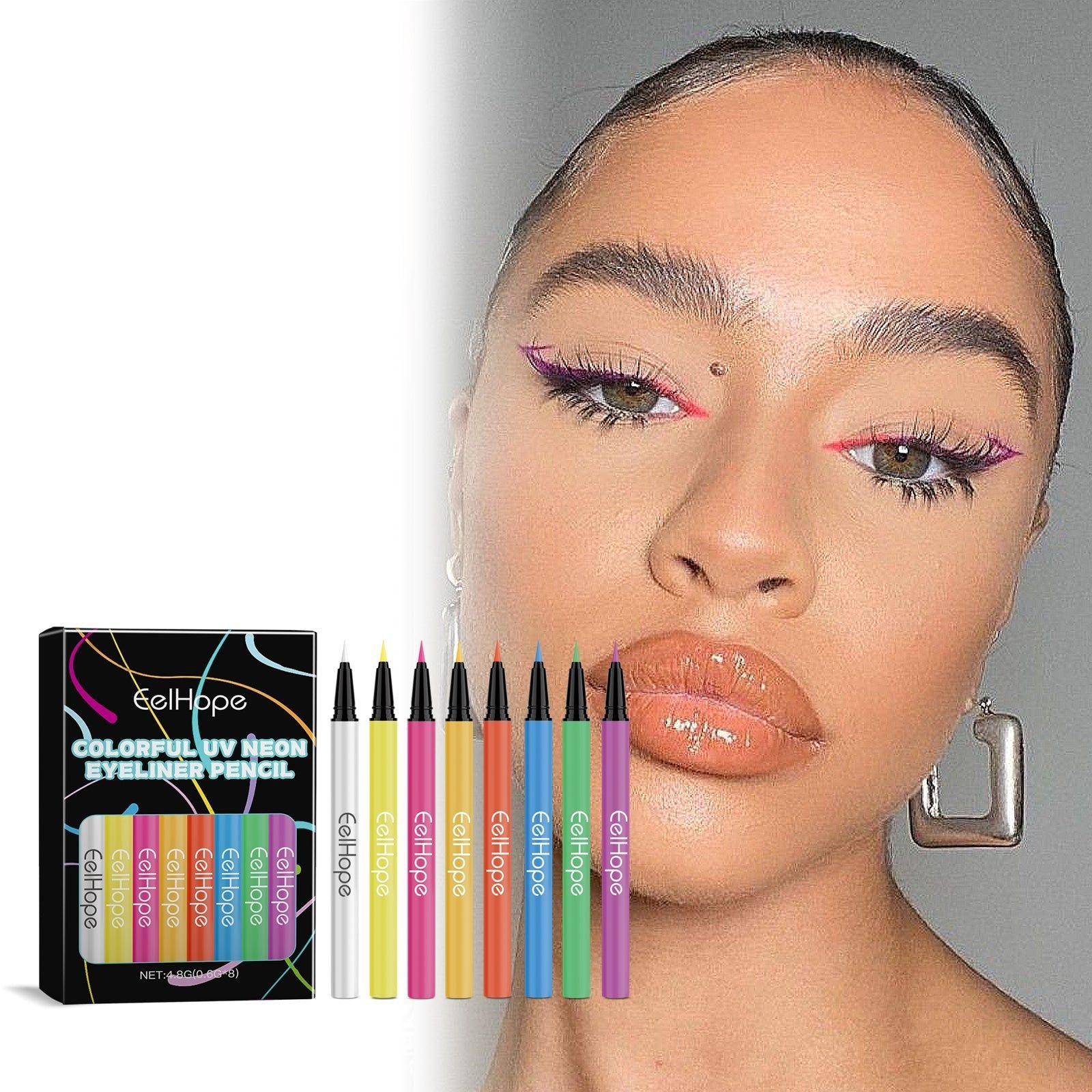 8 Color Neon Liquid Eyeliner, Vibrant Makeup Products for Creative Looks ,4.8g