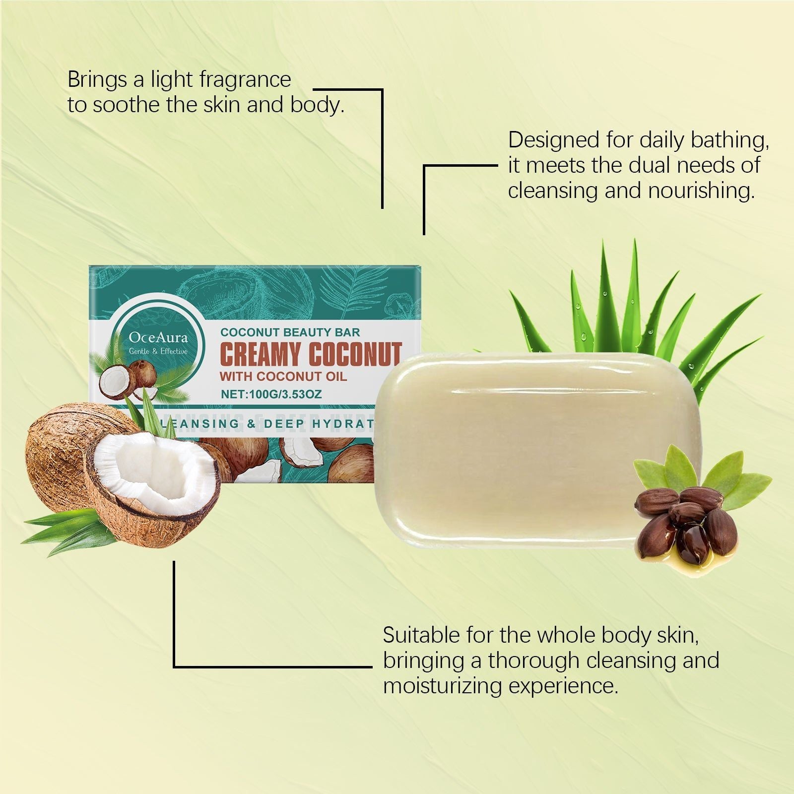 Coconut Body Cleansing Soap, Hydrating, Nourishing, Gentle Skin Care ,100g