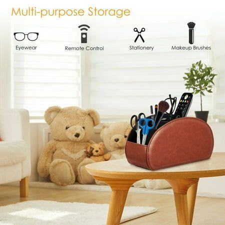 TV Remote Control Holder Desktop Organizer PU Leather Storage Caddy