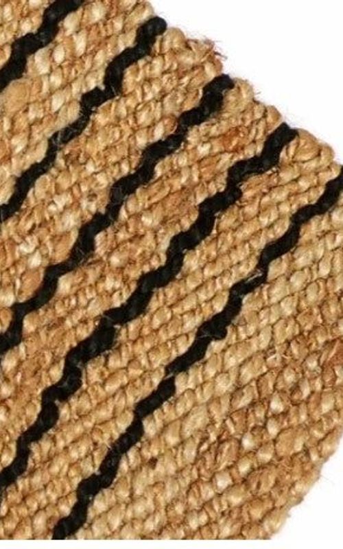Handmade Beige Natural Jute Rug with Black & White Striped Border