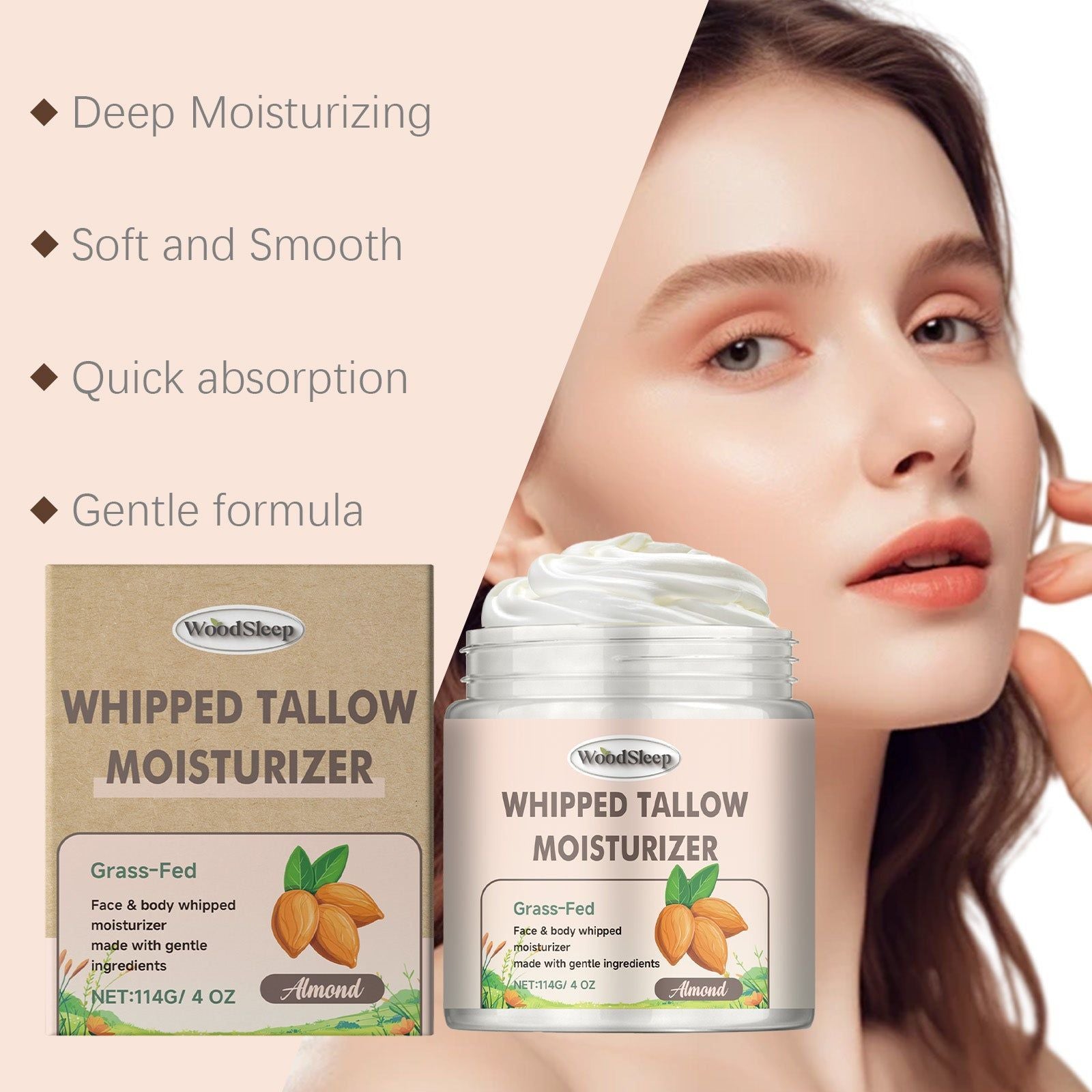 Almond Tallow Moisturizer, Deep Hydrating, Non-Sticky, Skin Glow ,114g