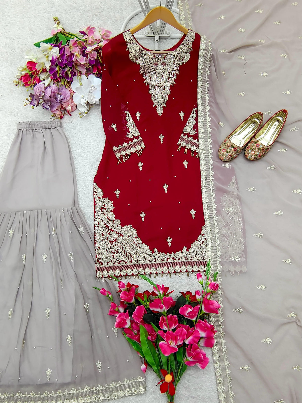 Fab Zone Women's Plazzo Kurti Suit With Matching Dupatta