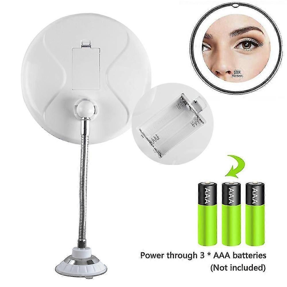 Flexible Gooseneck 11.5" 10x Magnifying Led Lighted Mirror Illuminated ,bathroom Vanity Mirror With Strong Suction Cup, 360 Degree Swivel,daylight,cor zxin