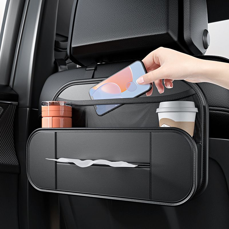 Leather Car Backseat Organizer Auto Hanging Storage Bag With Tissue Box