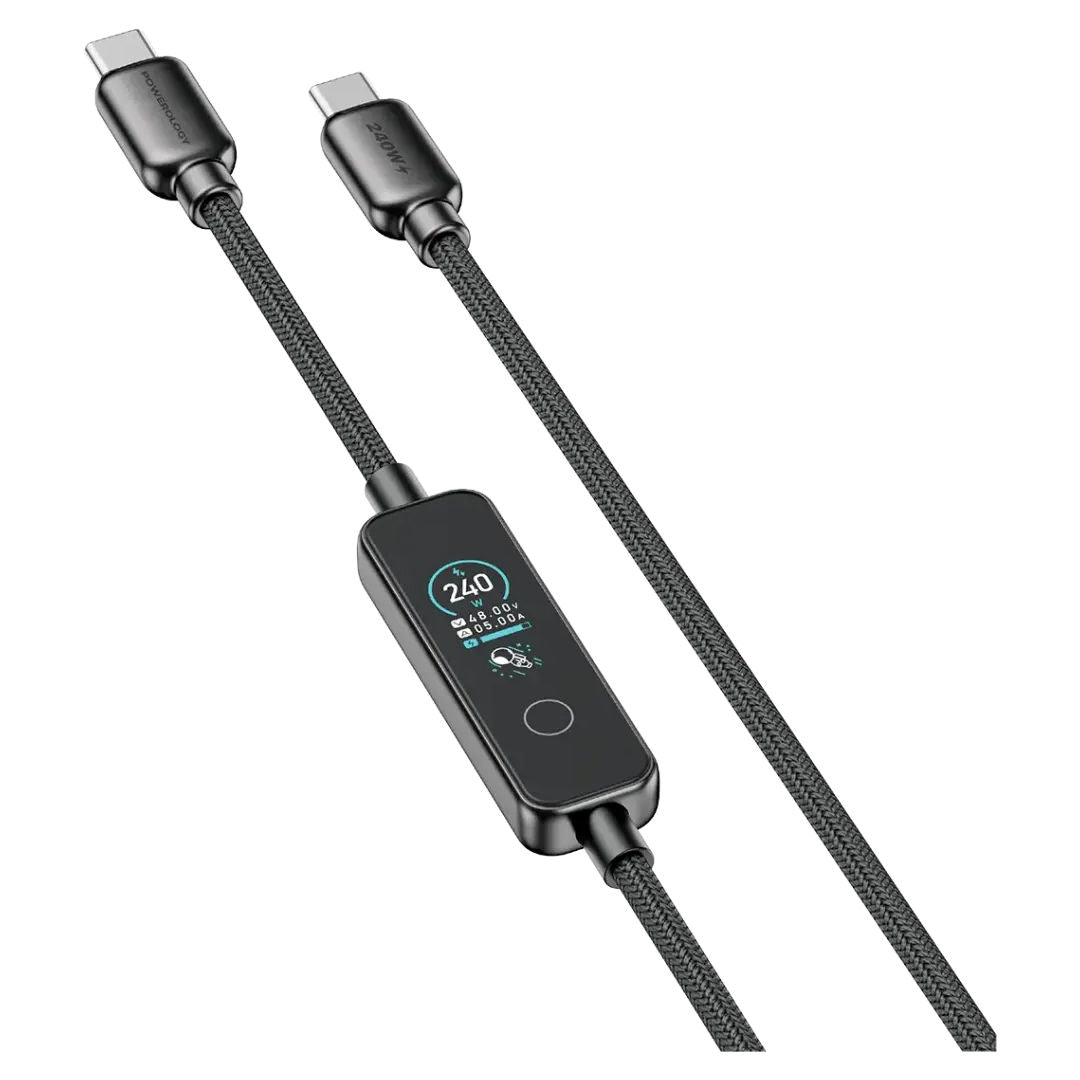 Powerology TFT Chargelink 240W USB-C Charging Cable, Black