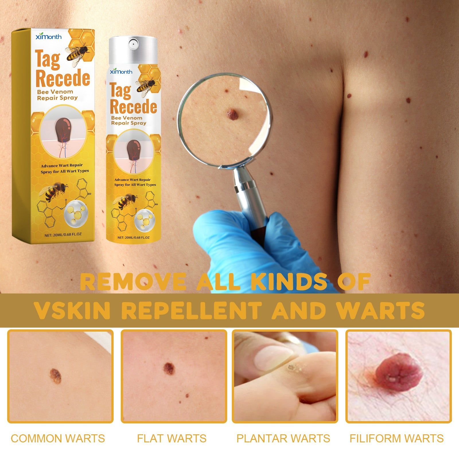 Beesvenom Wart Care Spray for Smooth Skin, Skin Repair, Wart Removal, Natural Skin Lightening ,20ml