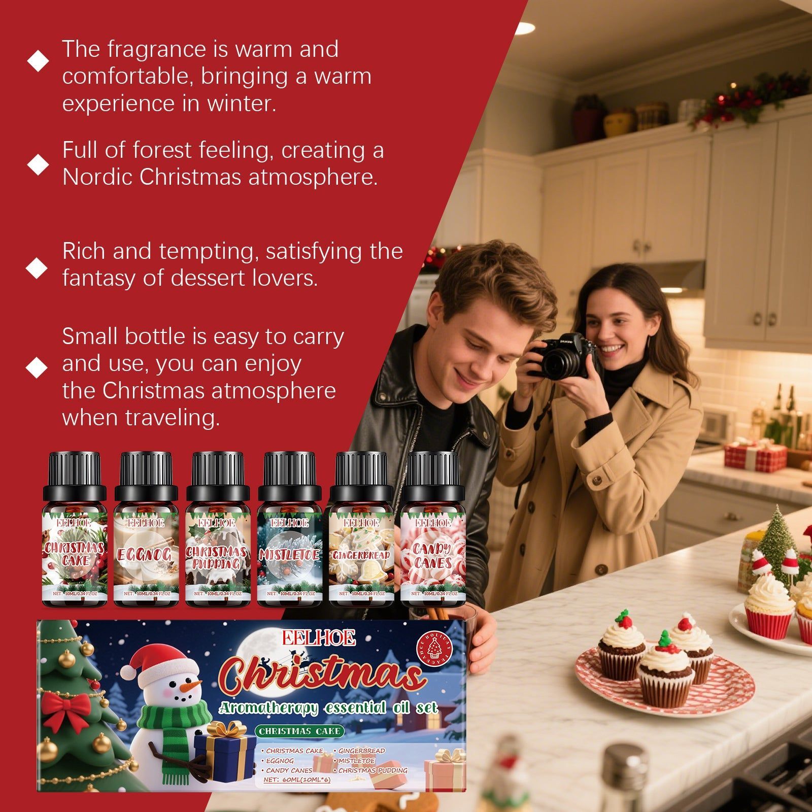 Aromatherapy Series Christmas Essential Oil Set, Cozy Home Fragrance, Relaxing Aromatherapy ,60ml