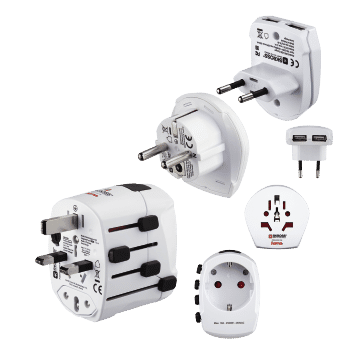 Hama  128225 "World PRO Plus USB" world travel plug, 3-pin