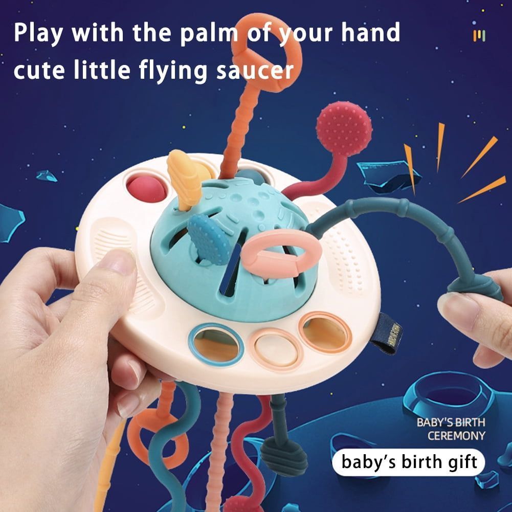 Sensory Toys UFO Silicone Pull String Activity Toy Baby Finger Exercise Fine Motor Skills Toys