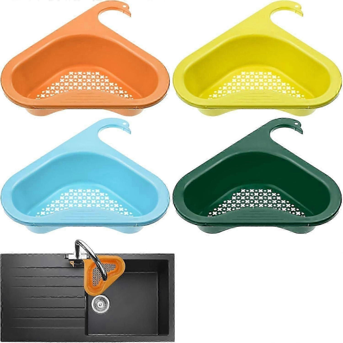 4pcs Triangle Drain Rack Sink Storage Holder Plastic Hanging Sink Filter