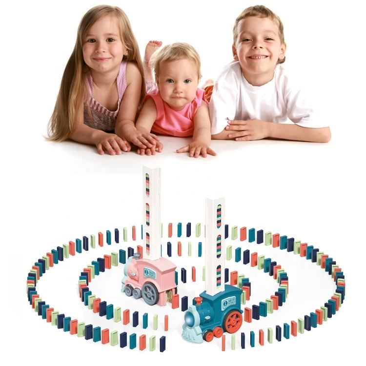Automatic Dominoes Train Toy Electric Locomotive Domino Trains Toy Kids Car Toy with Sound Light